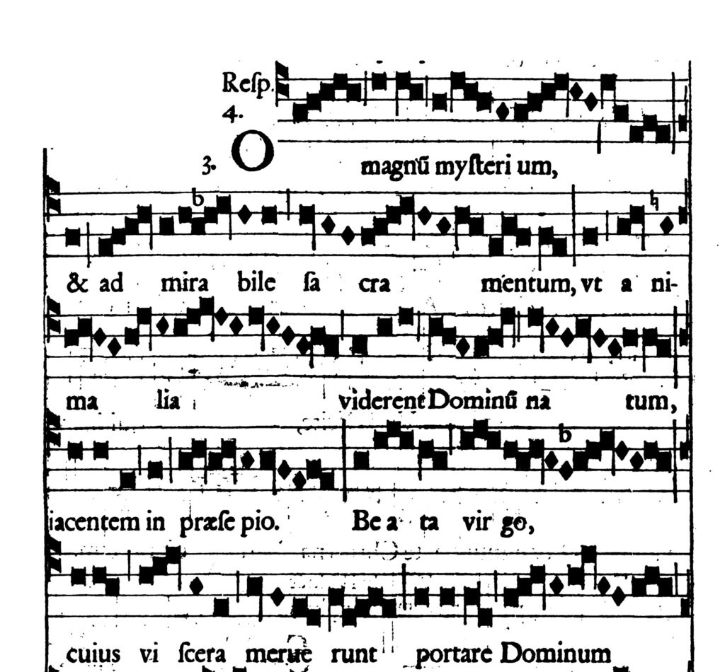 pagina di gregoriano di primo Seicento, O magnum mysterium, responsorio