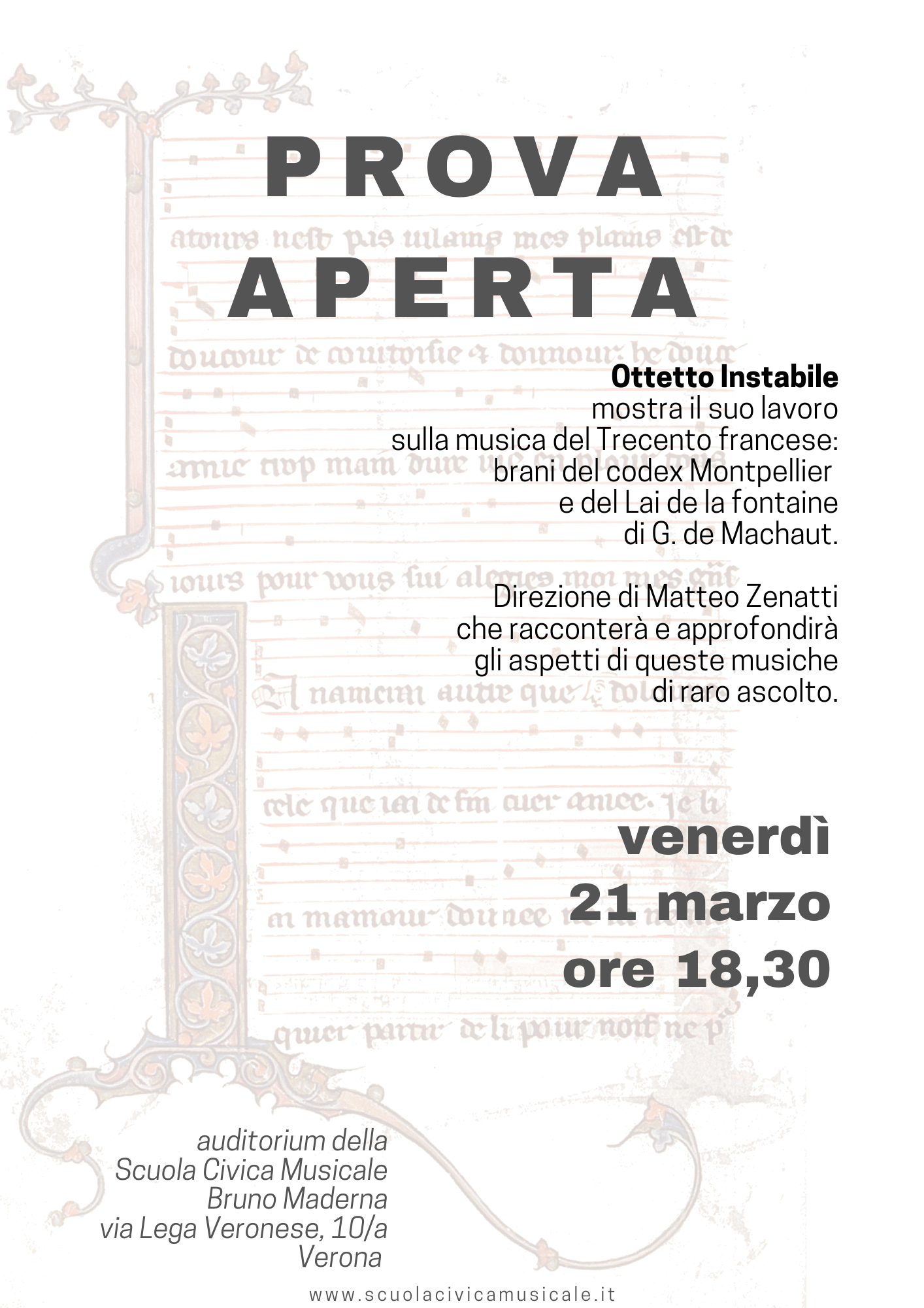 volantino di presentazione della prova aperta del 21 marzo